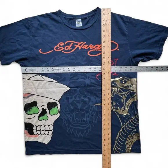 Ed Hardy Christian Audigier Skull Cobra Foil AOP T Shirt Y2K Streetwear Hype L - Picture 12 of 12